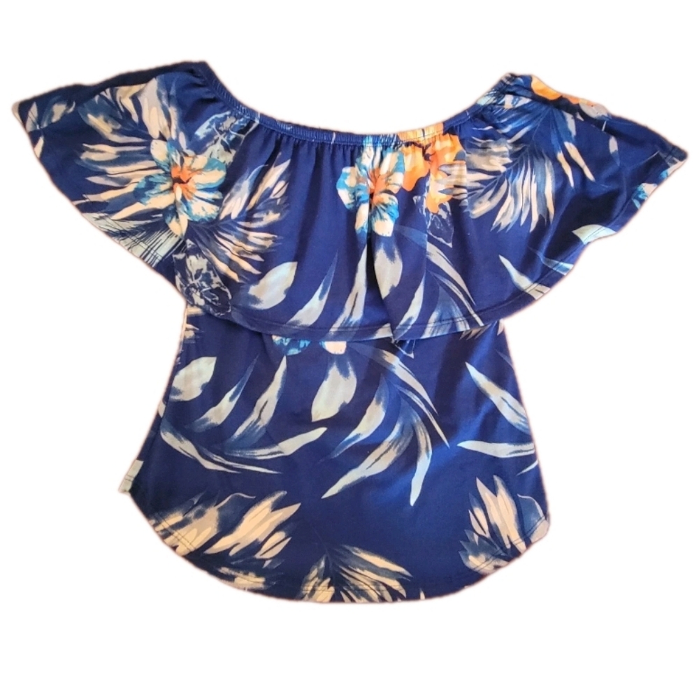 VIBE Sportswear Blue Floral Top Buttery Soft 🌴⛵️